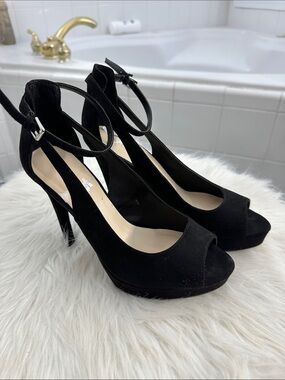 Marc Fisher Black Peep-Toe Ankle-Strap Heels